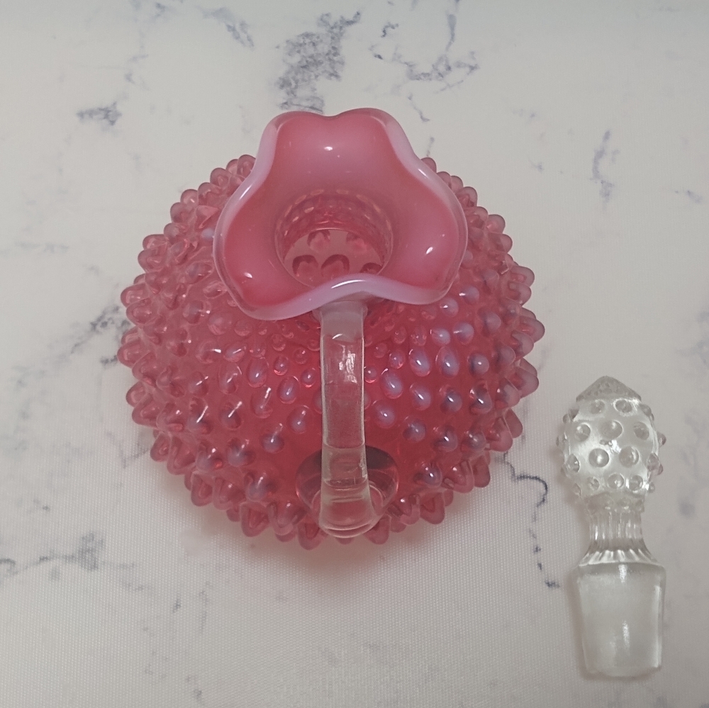 Fenton Cranberry Opalescent Hobnail Cruet With Stopper - Picture 6 of 10